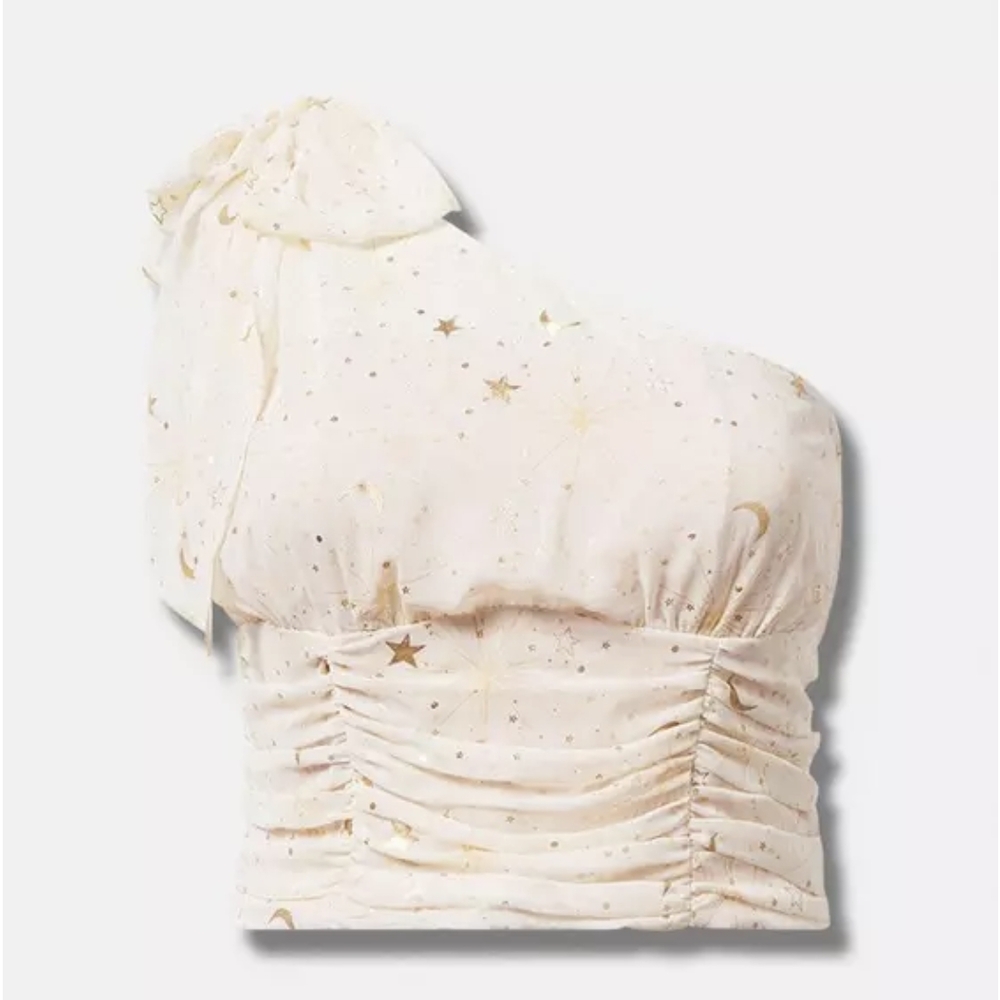 Torrid Cream Asymmetrical Ruched Blouse